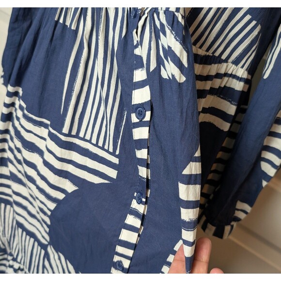 Zara Size S Maxi Shirt Dress Geometric Blue Collared Button Down Casual Chic - Picture 5 of 11